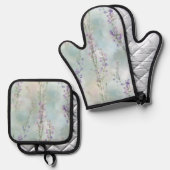 Romantische Prachtige Paarse Bloemen Bruiloftsontv Ovenwant & Pannenlap Set (Voorkant / Achterkant)