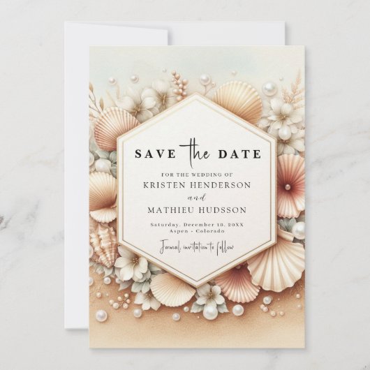 Romantische Printable Beach Wedding Save The Date (Voorkant)