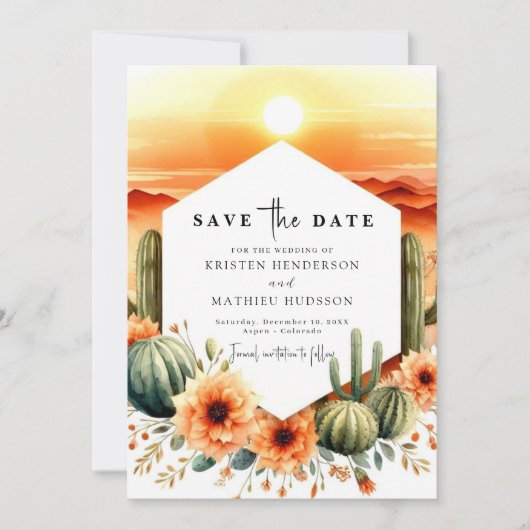 Romantische printbare cactus bruiloft save the date (Voorkant)