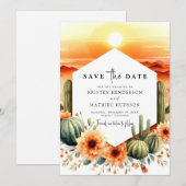 Romantische printbare cactus bruiloft save the date (Voorkant / Achterkant)
