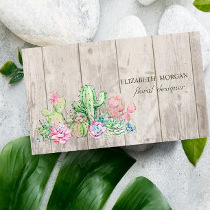 Romantische Professionele Cactus,Bloemen,Hout Text Visitekaartje