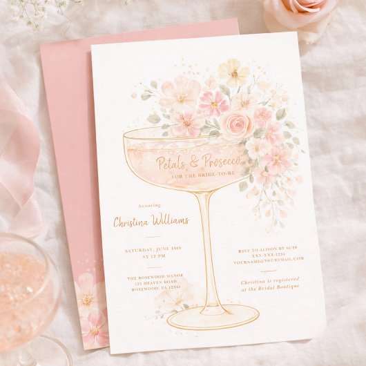 Romantische Prosecco & Bloemblaadjes Bruidsdiner Kaart
