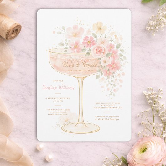 Romantische Prosecco & Bloemblaadjes Bruidsdiner Kaart