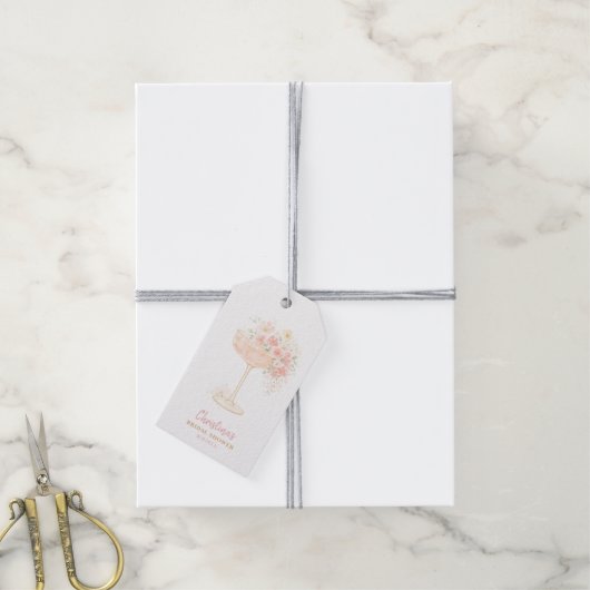 Romantische Prosecco & Bloemblaadjes Bruidsfeest Cadeaulabel (Met Touw)
