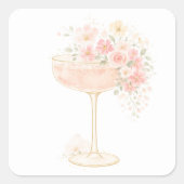 Romantische Prosecco & Bloemblaadjes Bruidsuitnodi Vierkante Sticker (Voorkant)