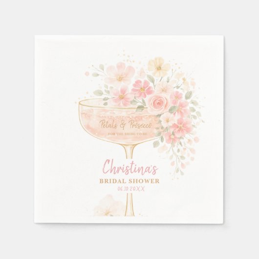 Romantische Prosecco & Bloemen Bruiloftsfeest Servet (Voorkant)
