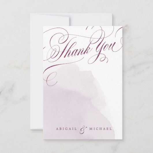 Romantische pruim bruiloft kalligrafie dank u bedankkaart (Voorkant)