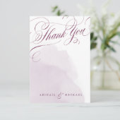 Romantische pruim bruiloft kalligrafie dank u bedankkaart (Staand voorkant)