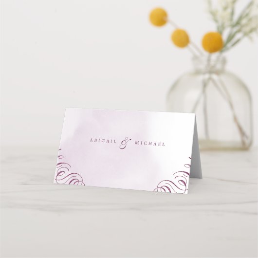 Romantische pruim kalligrafie vintage bruiloft plaatskaartje (Achterkant)