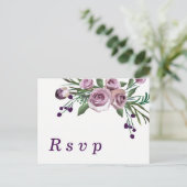 Romantische pruim paarse roos bloemige trouw-RSVP Uitnodiging Briefkaart (Staand voorkant)