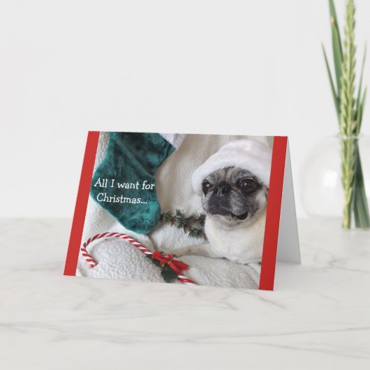 Romantische Pug Kerstkaart Feestdagen Kaart (Voorkant)