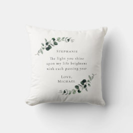 Romantische quote gepersonaliseerde eucalyptus kussen