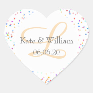 Romantische Rainbow Confetti Namen Monogram Hart Sticker