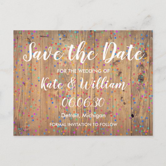 Romantische Rainbow Confetti Save the Date Boho Aankondigingskaart (Voorkant)