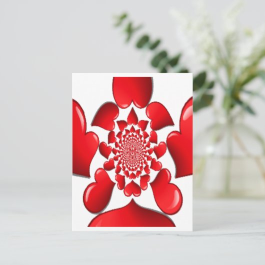 Romantische Red Hearts Patroon Art Print Feestdagenkaart (Staand voorkant)