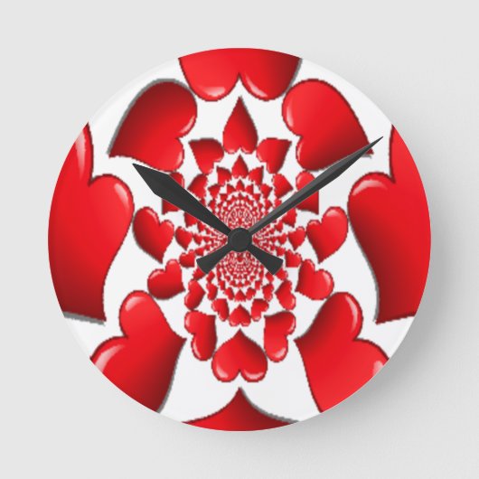 Romantische Red Hearts Patroon Art Print Ronde Klok (Voorkant)