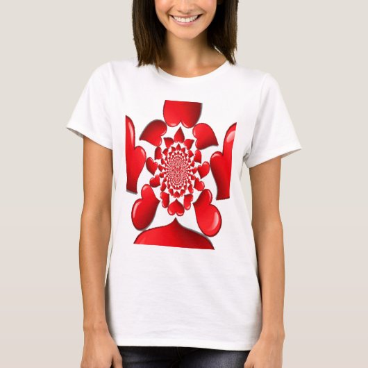 Romantische Red Hearts Patroon Art Print T-shirt (Voorkant)
