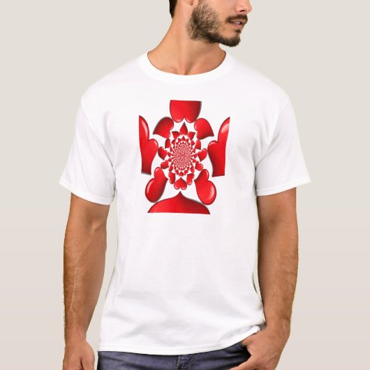 Romantische Red Hearts Patroon Art Print T-shirt (Voorkant)