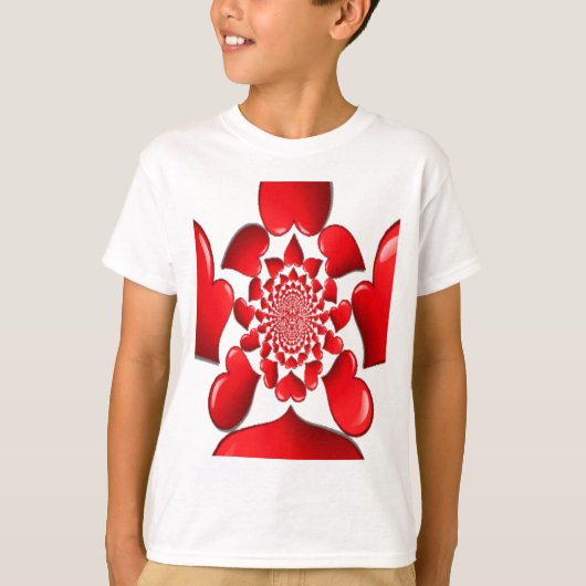 Romantische Red Hearts Patroon Art Print T-shirt (Voorkant)