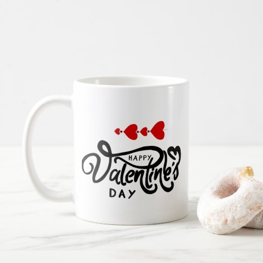Romantische Red Hearts Valentijn's Day Design Koffiemok (Met donut)