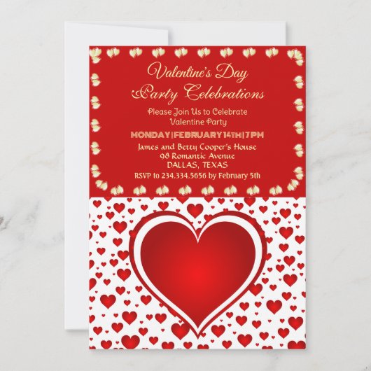 Romantische Red Raining Hearts Valentijnsdag Party Kaart (Voorkant)