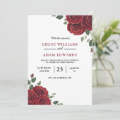 Romantische Red Rose Bourgondië Elegantie bruiloft Kaart (Staand voorkant)