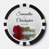 Romantische Red Rose Couple's Namen & Trouwdatum Poker Chips (Voorkant)