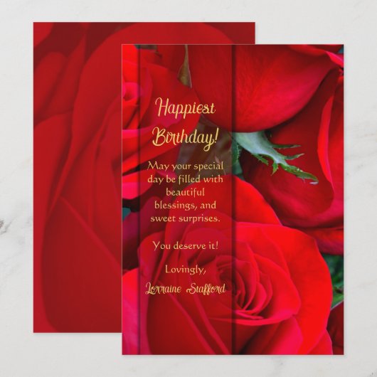 Romantische Red Rose Verjaardag Kaart (Voorkant / Achterkant)