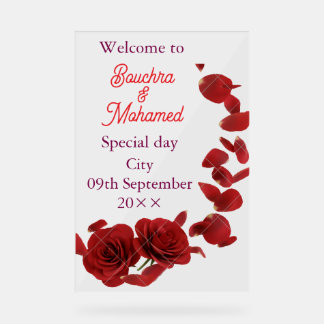 Romantische Red Rose Wedding Welkomstbord - Aangep Acryl Bord