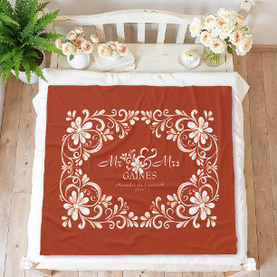 Romantische Red Rust Shabby Chic Mr. & Mrs. Floral Fleece Deken