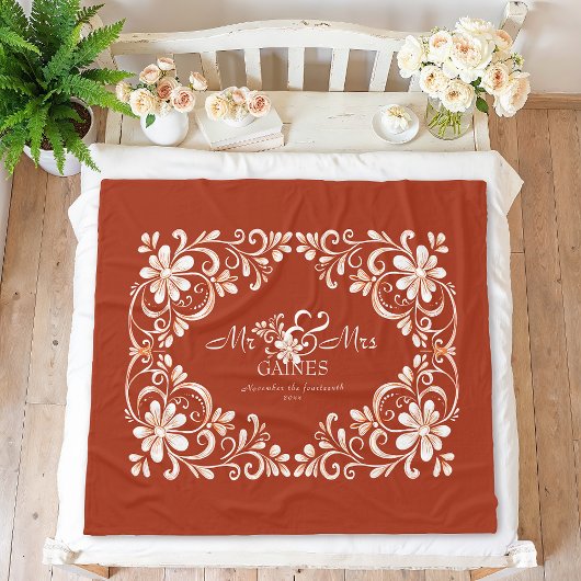 Romantische Red Rust Shabby Chic Mr. & Mrs. Floral Fleece Deken
