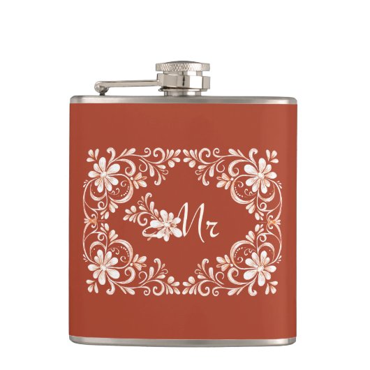 Romantische Red Rust Shabby Chic Mr. Wedding Flask Heupfles (Voorkant)