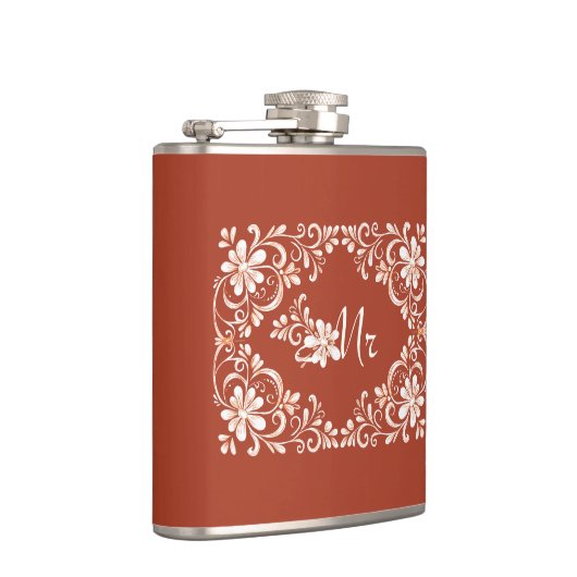 Romantische Red Rust Shabby Chic Mr. Wedding Flask Heupfles (Rechts)
