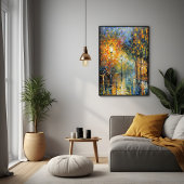 Romantische regenachtige avond straatbeeld impress poster