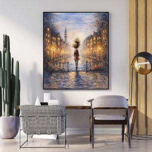 Romantische Regenachtige Stad Watercolor Poster