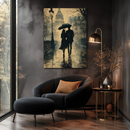 Romantische regenachtige wandeling - Charcoal Styl Poster