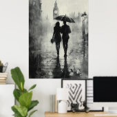 Romantische regenachtige wandeling in Londen - Cha Poster (Thuiskantoor)