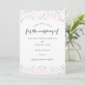 Romantische Regenboog Confetti Foto Save The Date (Staand voorkant)