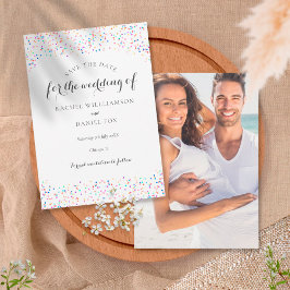 Romantische Regenboog Confetti Foto Save The Date