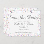 Romantische Regenboog Confetti Save the Date Aankondigingskaart (Voorkant / Achterkant)