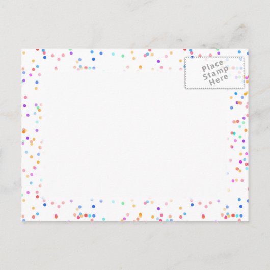 Romantische Regenboog Confetti Save the Date Aankondigingskaart (Achterkant)