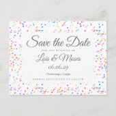 Romantische Regenboog Confetti Save the Date Aankondigingskaart (Voorkant)