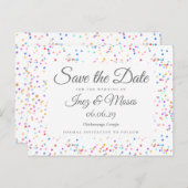 Romantische Regenboog Confetti Save the Date Aankondigingskaart (Voorkant / Achterkant)