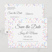 Romantische Regenboog Confetti Save the Date Briefkaart (Voorkant / Achterkant)
