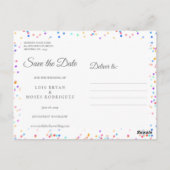 Romantische Regenboog Confetti Save the Date Briefkaart (Achterkant)