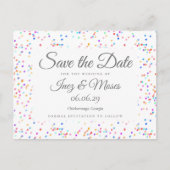 Romantische Regenboog Confetti Save the Date Briefkaart (Voorkant)