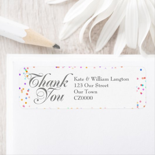 Romantische Regenboog Confetti Trouw Dankjewel Etiket (Insitu)