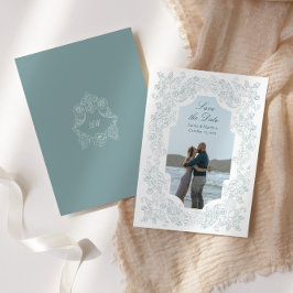 Romantische Regency Stofblauwe Foto Save The Date