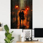 Romantische regenwandeling in houtskooltinten poster (Thuiskantoor)
