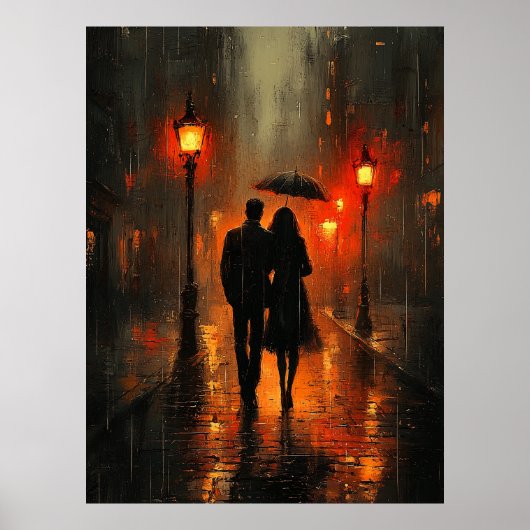 Romantische regenwandeling in houtskooltinten poster (Voorkant)